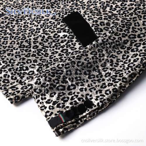 1 Button Reversible Sequins Leopard Jacket Tuxedo Blazers